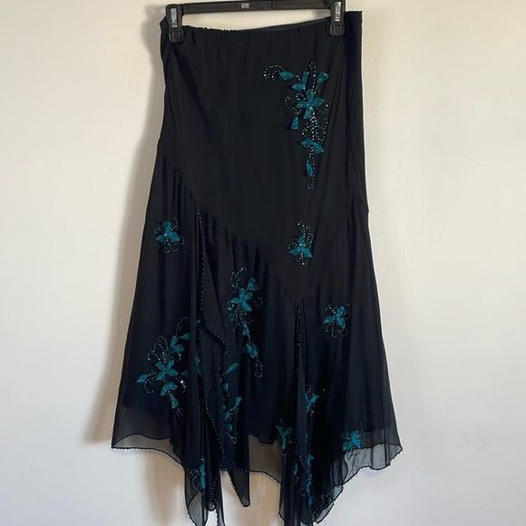 Y2K Whimsigoth Set Mix It 14 Black Midi Tank Sheer Floral Hip Hugger Fairycore - Picture 2 of 16